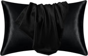 Set di cuscini in seta morbida e liscia, imitazione di seta, 2 pezzi, 51x66cm, nero