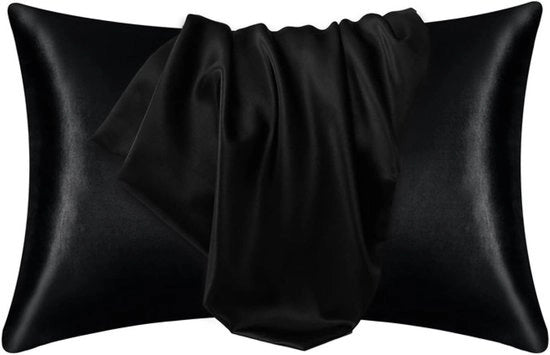Set di cuscini in seta morbida e liscia, imitazione di seta, 2 pezzi, 51x66cm, nero