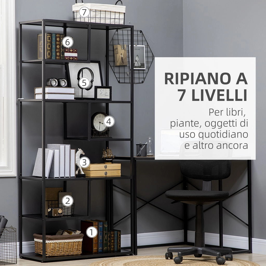 MOBILE LIBRERIA A 7 LIVELLI  83X34X180 CM COLORE NERO