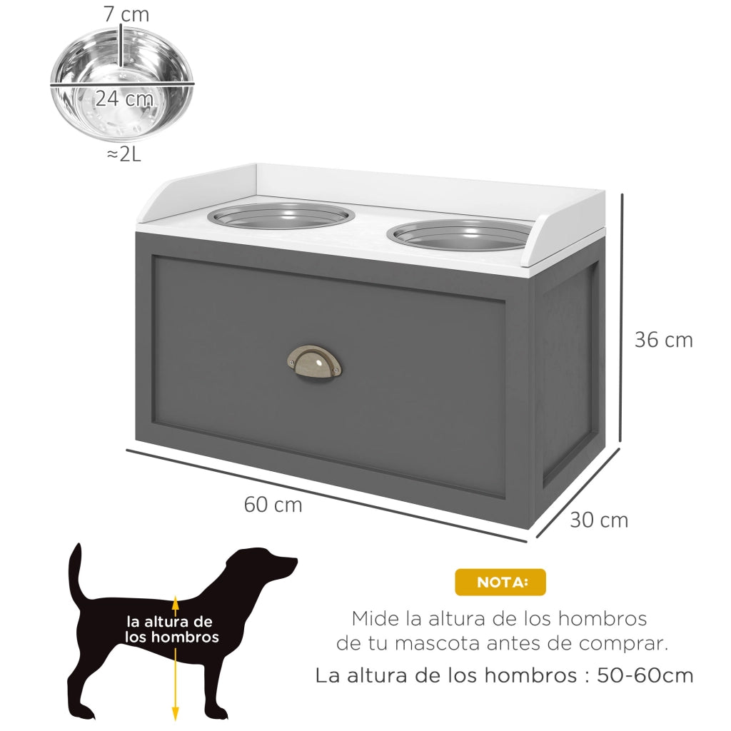Tavolo per cani con ciotole e cassetto ¨C Minimal ¨C 63x30x36 cm grigio bianco