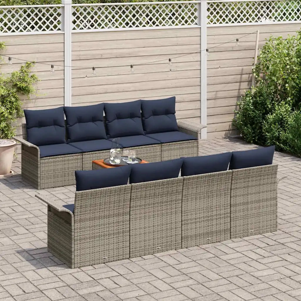 Set Divano da Giardino 9 pcs Grigio e Blu Navy polyrattan 3355973