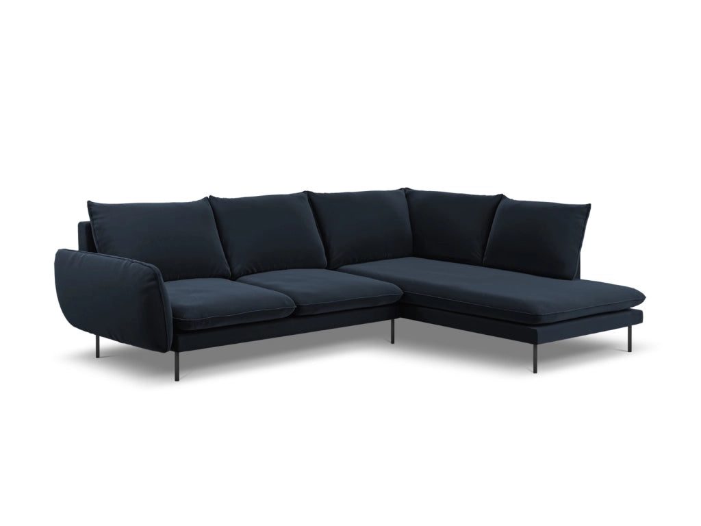Cosmopolitan Design - Divano angolare destro "Vienna" 6 posti in velluto blu scuro 