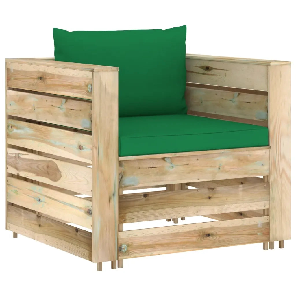 Set Salotto da Giardino 2 pz con Cuscini Legno Impregnato Verde 3074536