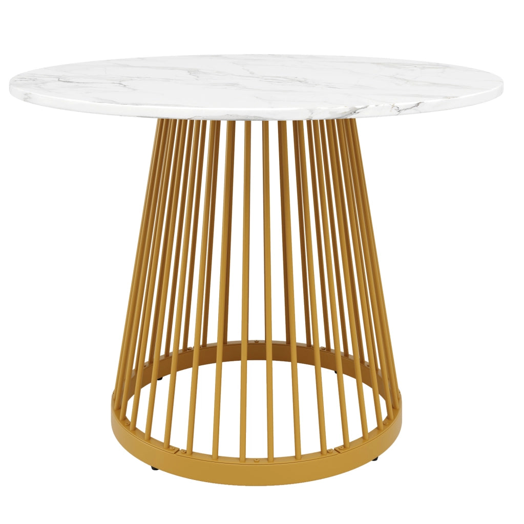 Tavolo da pranzo rotondo 80x80x76 cm in MDF e metallo; bianco e oro