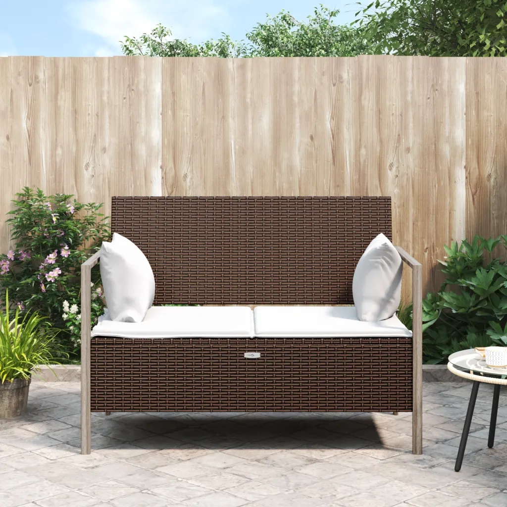 Panchina da Giardino | Panca da Giardino a 2 Posti con Cuscini in Polyrattan Marrone