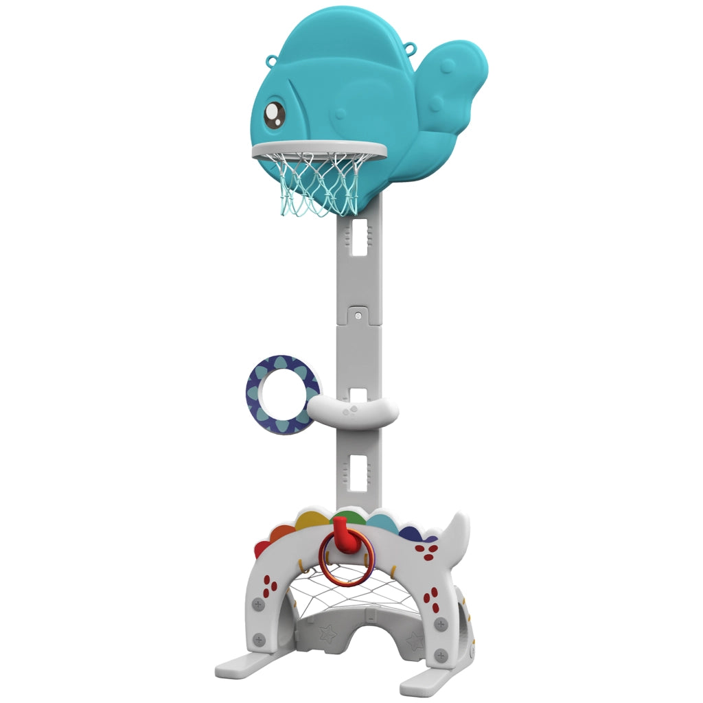 Canestro Basket per Bambini 5 in 1 con Altezza Regolabile, Porta da Calcio e Golf, Et¨¤ 3-6 Anni