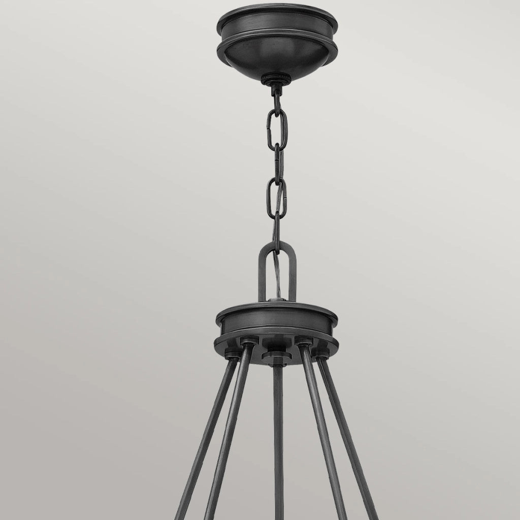 Lampadario Collier Hinkley nero 5 luci vetro opale