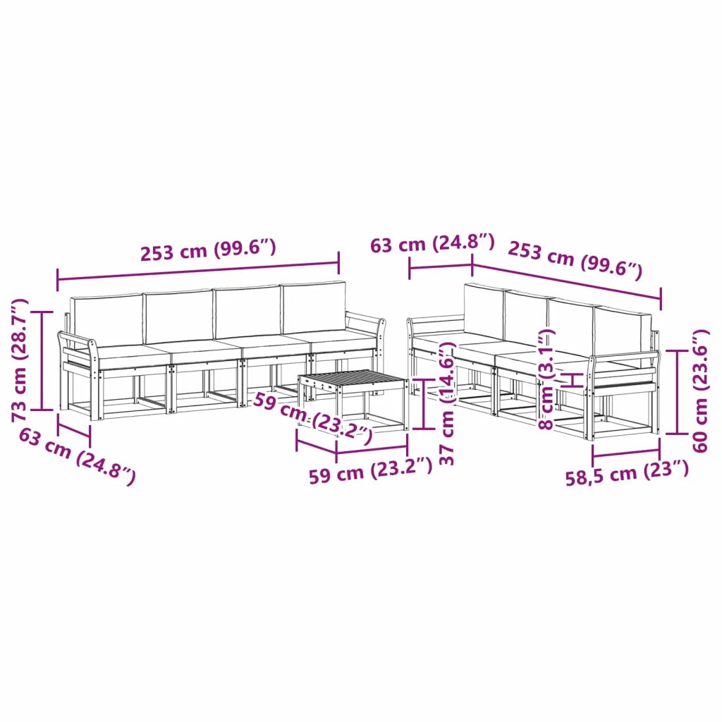Set di divani da esterno 9 pz Bianco e Grigio Chiaro Poliestere 3387420