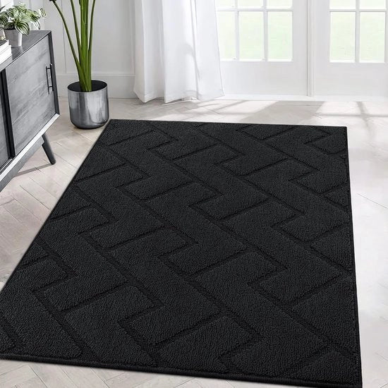 Tapijtloper in tessuto, 80x120cm, lavabile, con superficie antiscivolo, piastra di protezione per pavimenti, per ingresso, soggiorno, corridoio, ufficio, camera da letto, cucina - nero