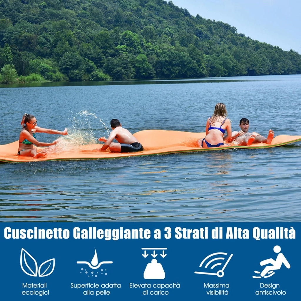 Tappetino Galleggiante Acquatico, 355X183cm, Materassino Galleggiante Resistente agli Strappi con Dispositivo di Ormeggio e Cinghie di Aggancio, per Mare Lago Piscina e Spiaggia