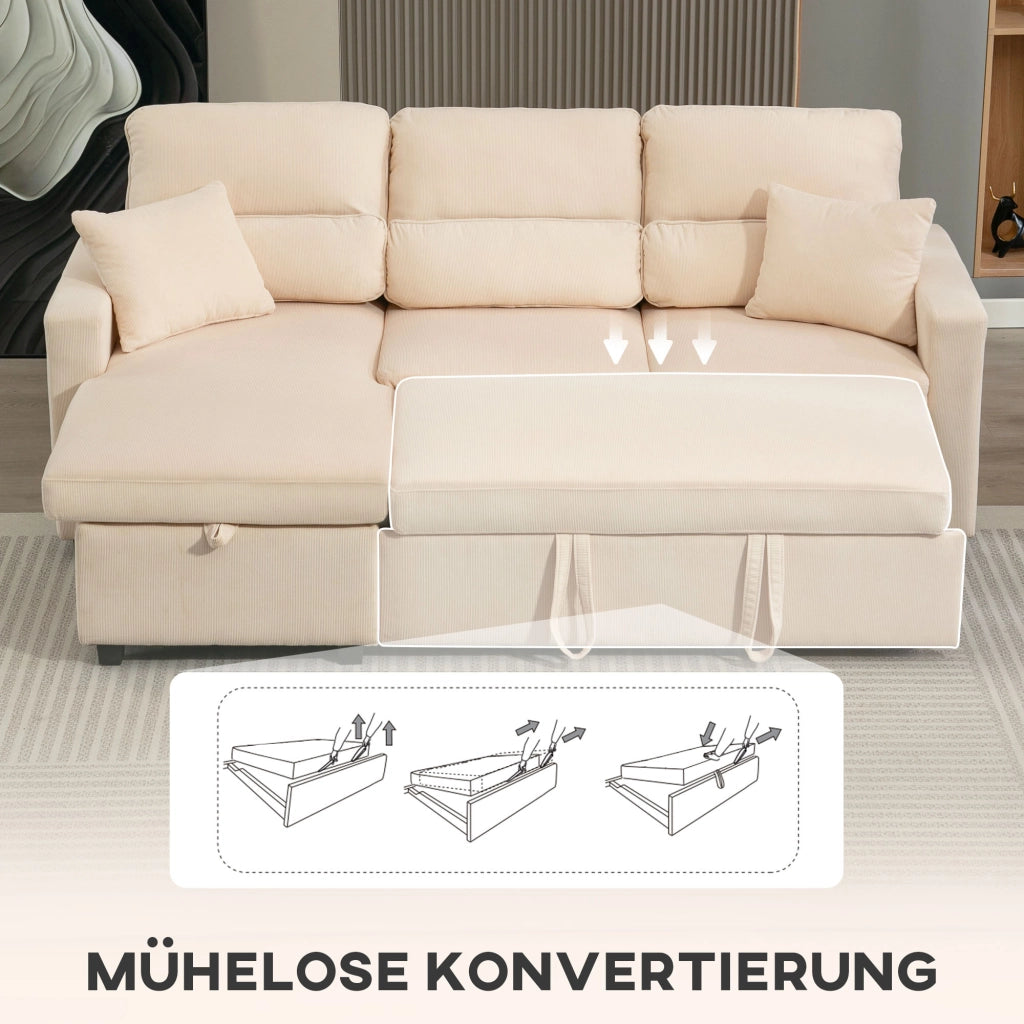 Divano letto angolare con contenitore e cuscini ¨C zephmum ¨C beige