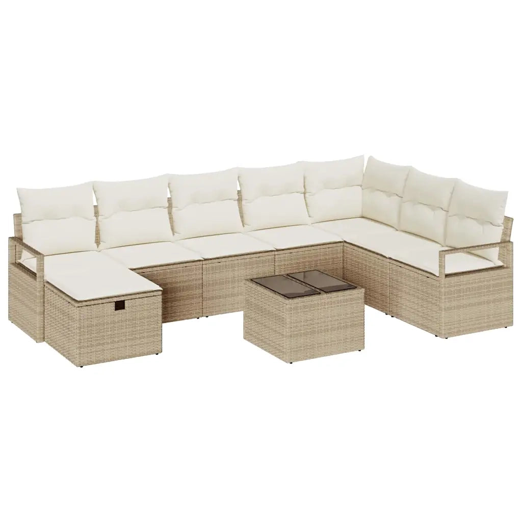 Set di divani con cuscino 9 pcs Beige e Crema polyrattan