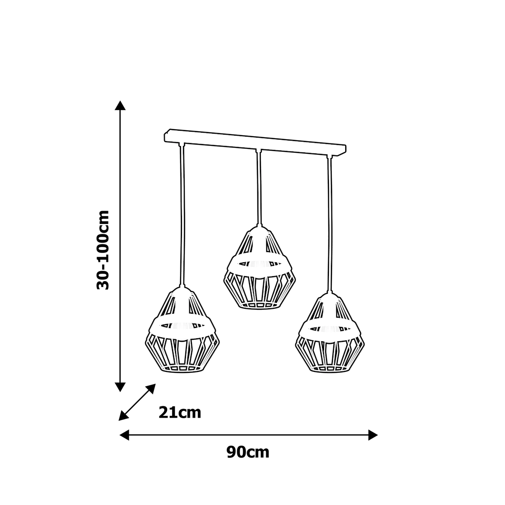 Lampadario sospeso Milagro Cliff 3xE27 nero legno loft