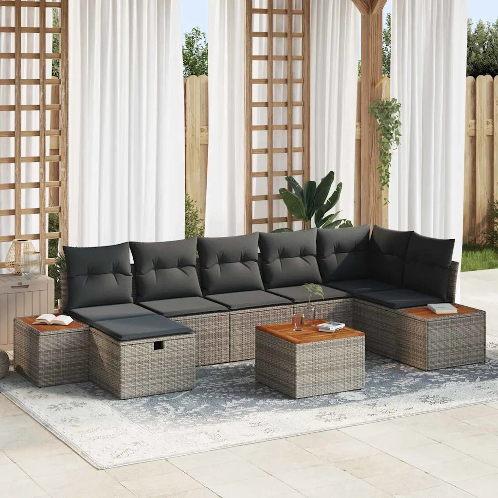 Set Divano da Giardino con cuscino 8 pcs Grigio Poly Rattan 3360978