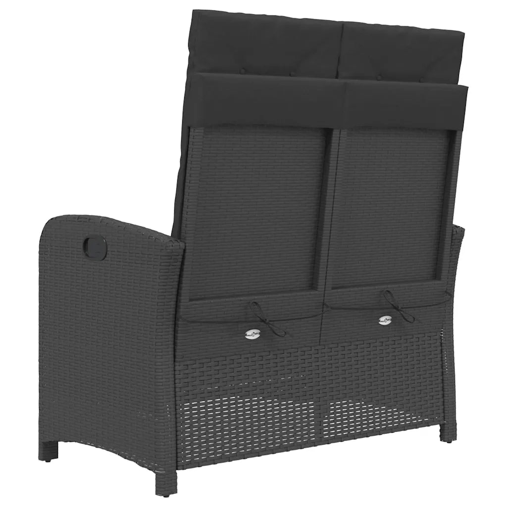 Panca Reclinabile da Giardino con Cuscini-Sgabello-Sedia da esterno Nera in Polyrattan 651384
