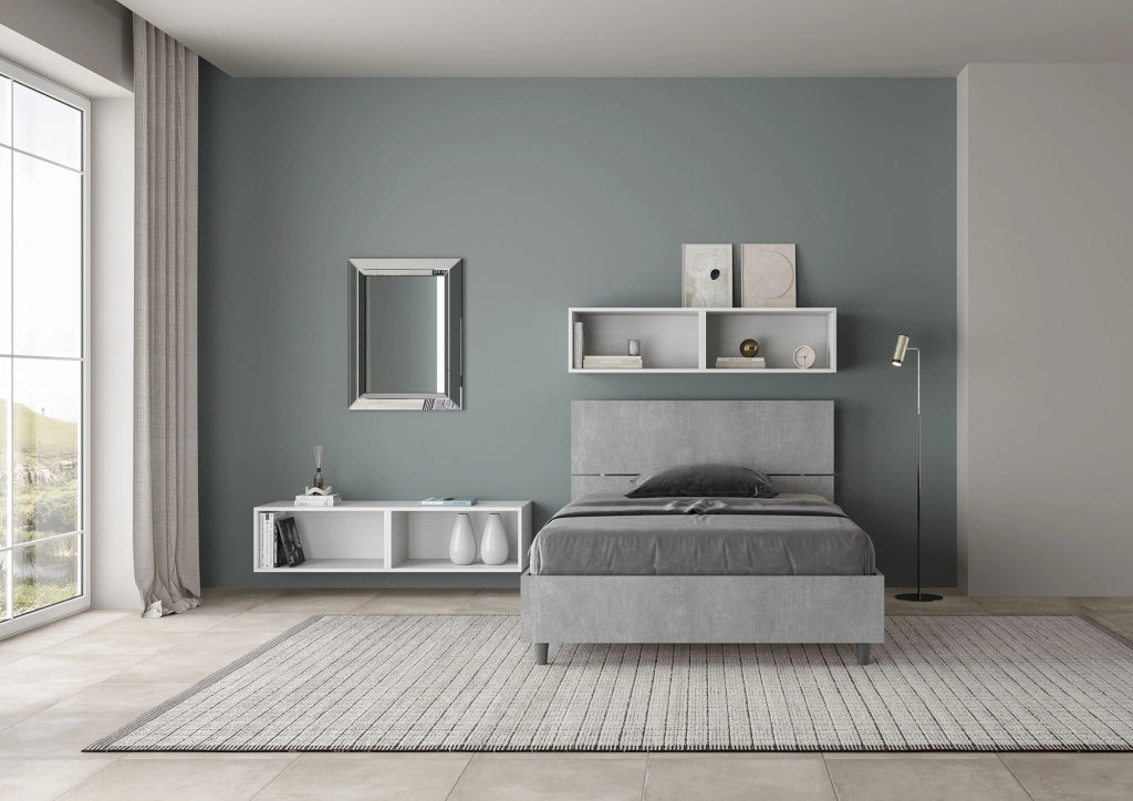 BS COM Letto una piazza e mezza con rete 120x190 testata dritta cemento