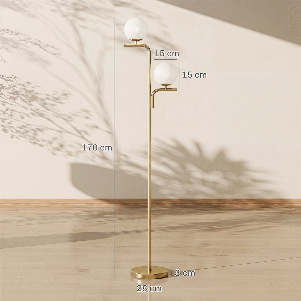 Lampada da Terra a Due Teste ¨C Xylo ¨C Vetro Dorato, 3 Temperature di Luce
