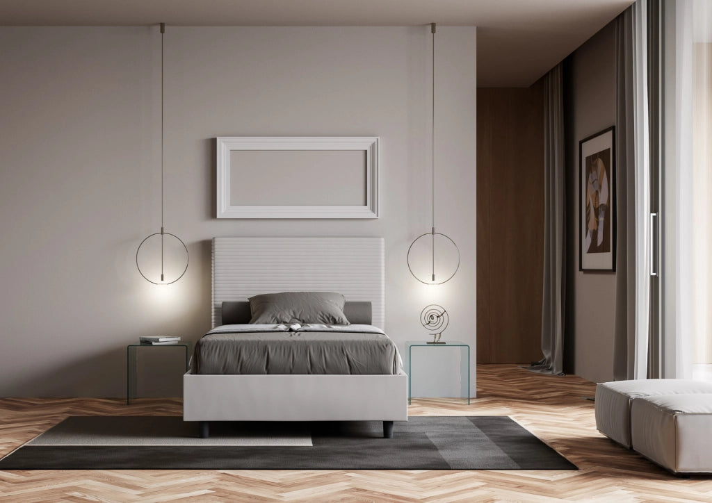 BS COM Letto una piazza e mezza senza rete imbottito 130x200 similpelle bianco