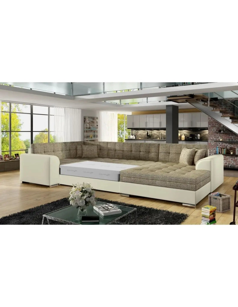 Divano panoramico convertibile CALDERO 5 posti beige e crema – angolo destro