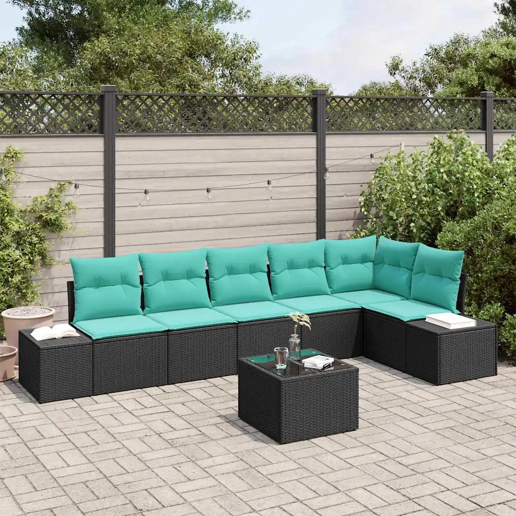 Set Divano da Giardino Nero e Turchese polyrattan 3355765