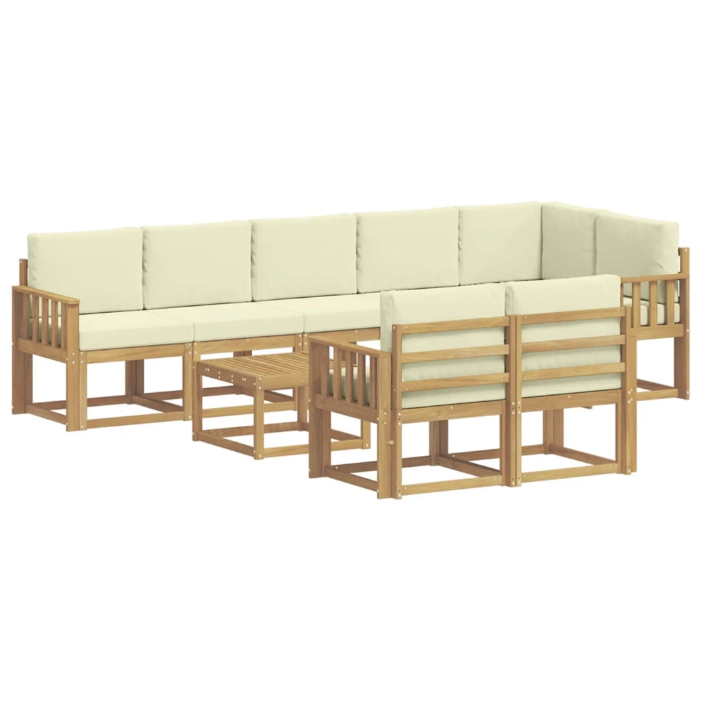 Set di divani da esterno 9 pz Bianco e Crema Poliestere 3387834