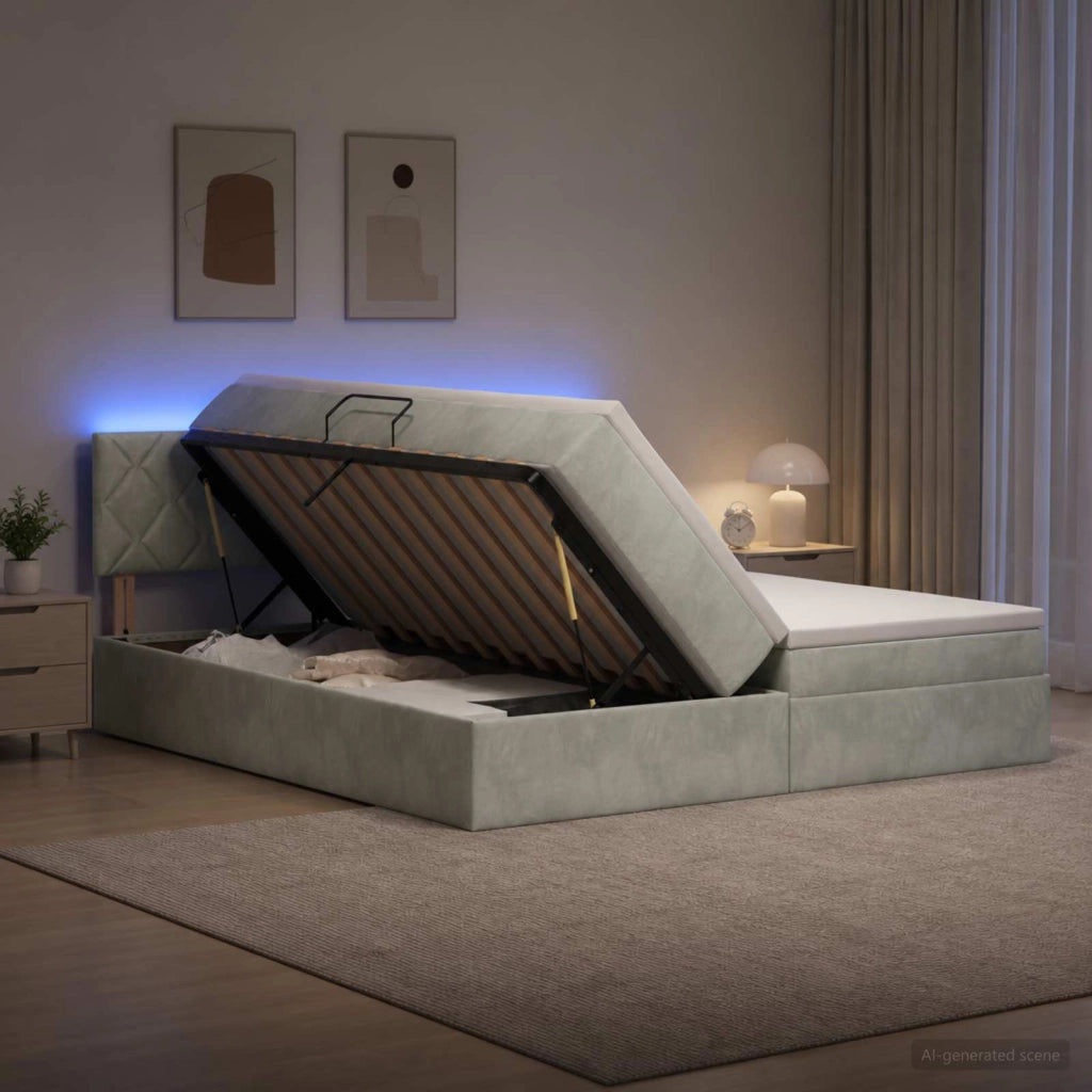 Letto con contenitore LED e materasso Grigio Chiaro 3459396