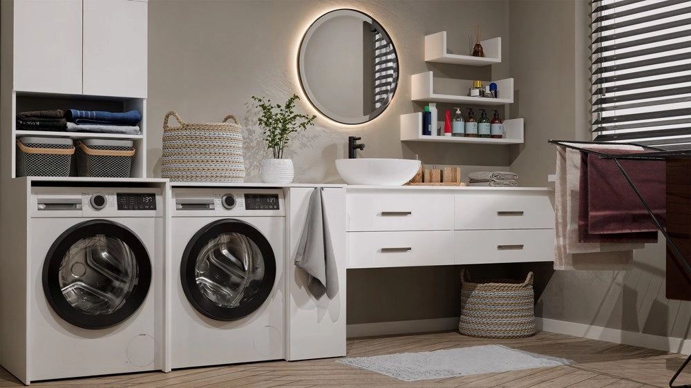 Mobile bagno per lavatrice con mobile con ante POLA NP 1d bianco 2 ripiani