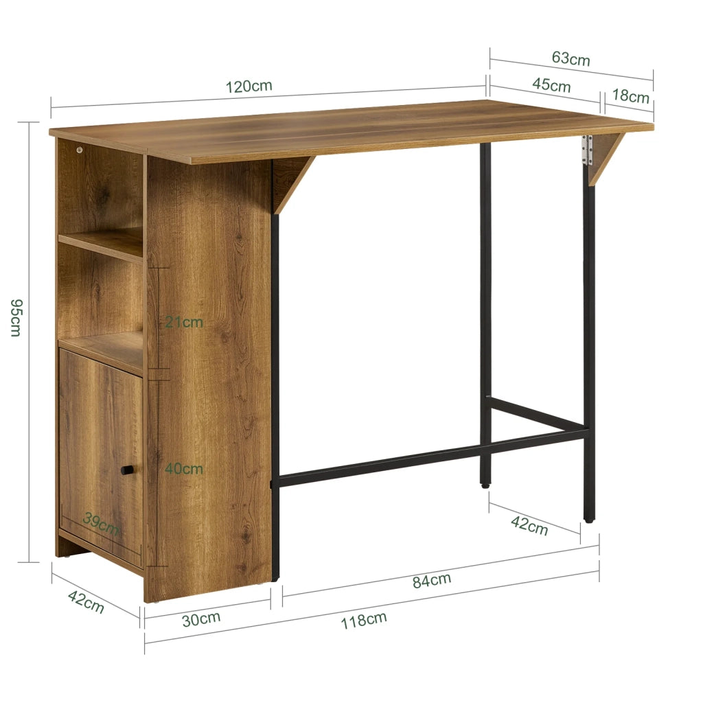 Bancone Bar Tavolo da pranzo con piano di lavoro espandibile Tavolo da balcone in design industriale 120x(45+18) x95 cm FWT98-PF SoBuy