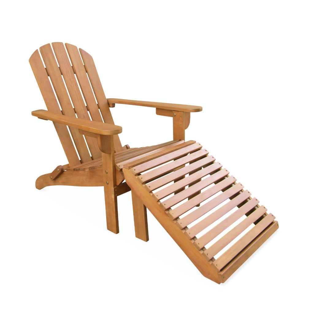 Set 2 poltrone in legno con poggiapiedi, marrone naturale
