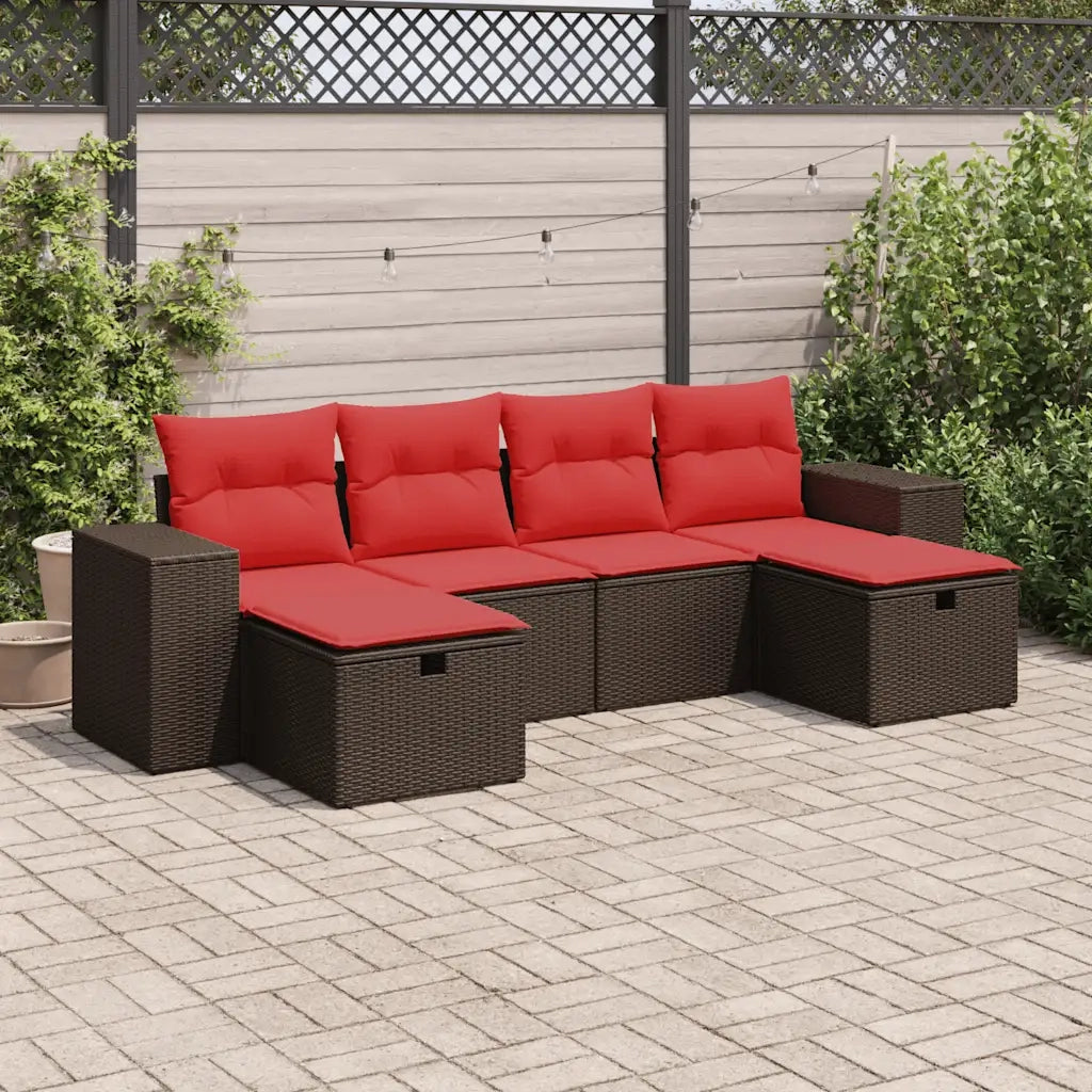 Set Divano da Giardino 6 pz con Cuscini Marrone in Polyrattan 3325730