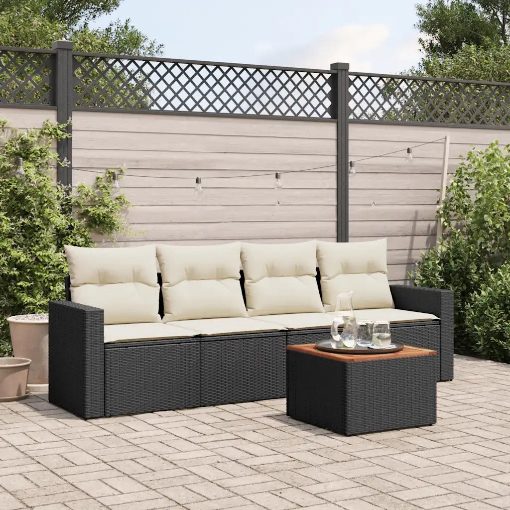 Set Divani da Giardino 5 pz | Set Salotto da Giardino con Cuscini in Polyrattan Nero