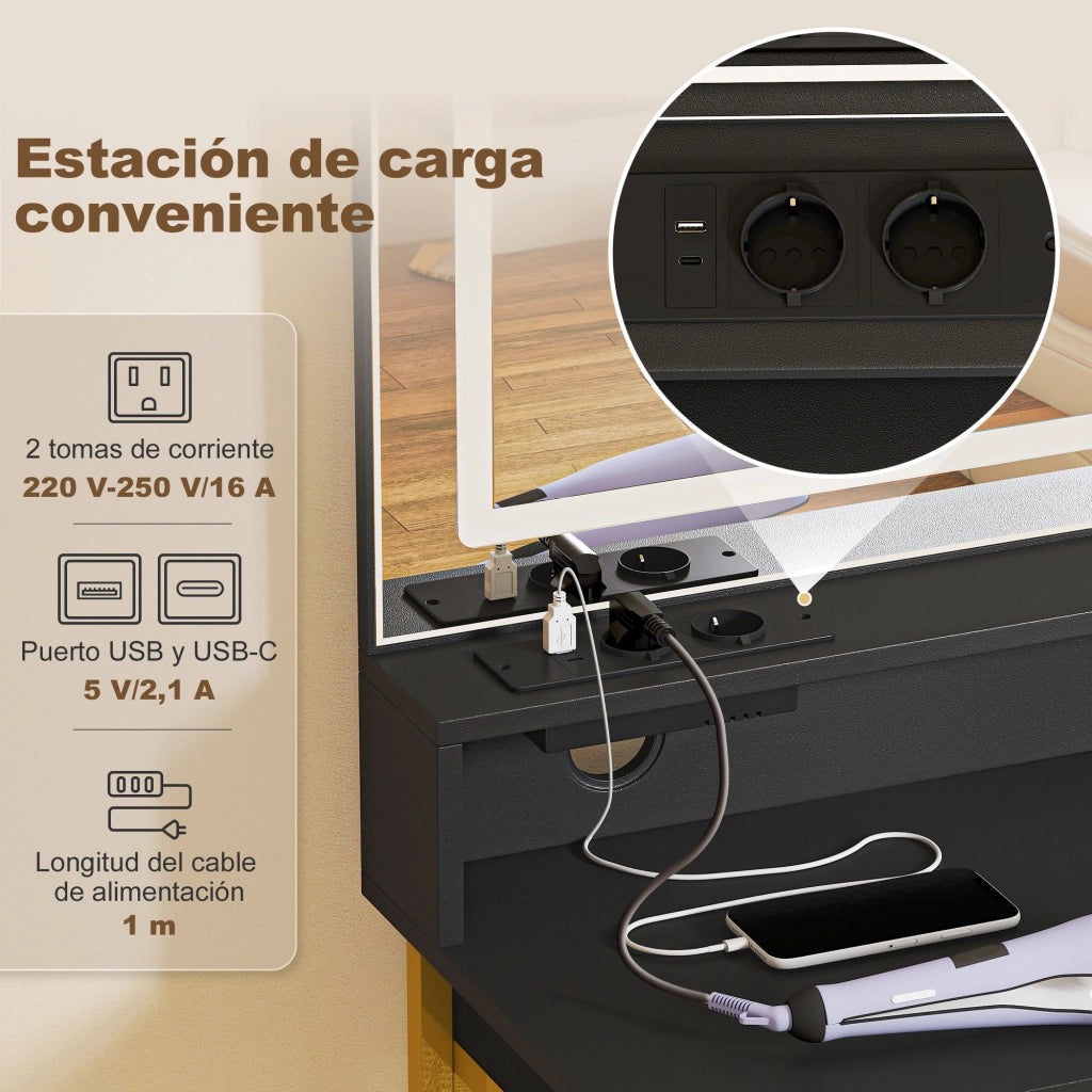 Cassettiera Trucco con Specchio e Luci LED ¨C Minimal ¨C Nero