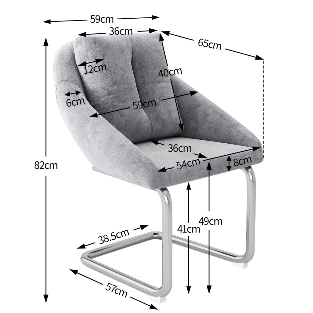 Sedia da sala da pranzo in velluto con design ergonomico, set da 4 pezzi per casa e ufficio, grigio