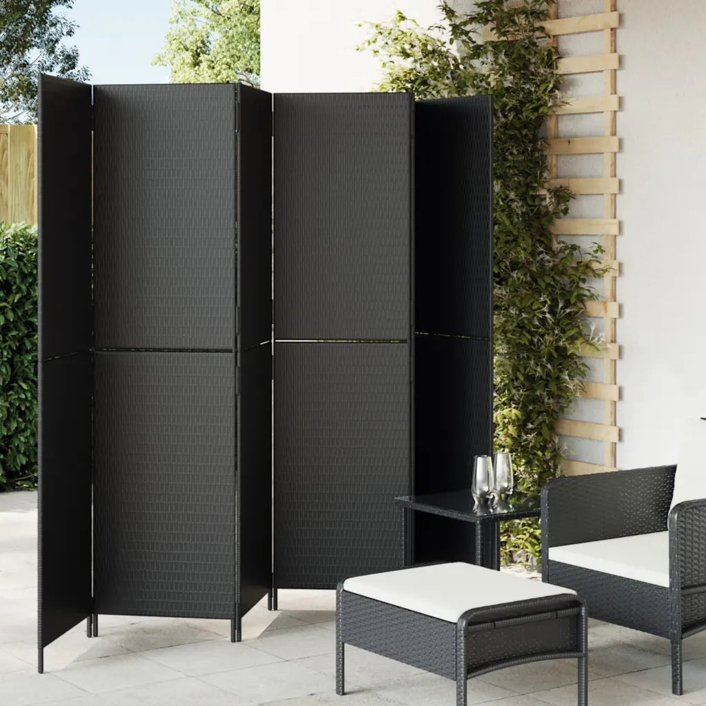 Divisorio per Ambienti | Divider per stanze | Paravento a 6 Pannelli Nero in Polyrattan