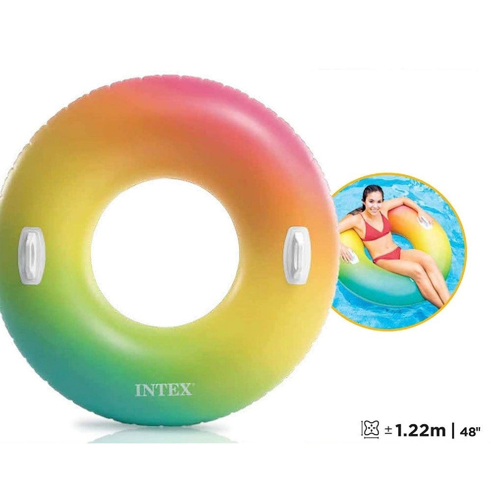 Trade Shop - Ciambellone Gonfiabile Galleggiante Piscina Mare Arcobaleno Maniglie 122cm 58202 -