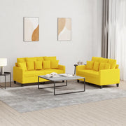 Set di Divani 2 pz con Cuscini Giallo Chiaro in Tessuto