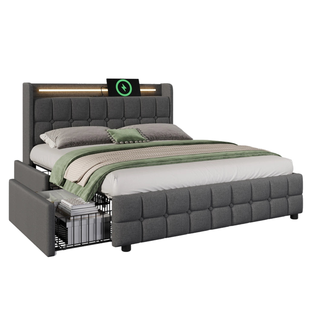 letto imbottito legno grigio 180x200 cm