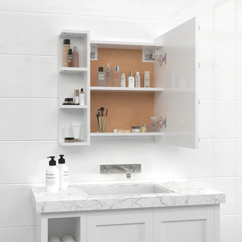 Mobile a Specchio con LED Bianco Lucido 70x16,5x60 cm 808879