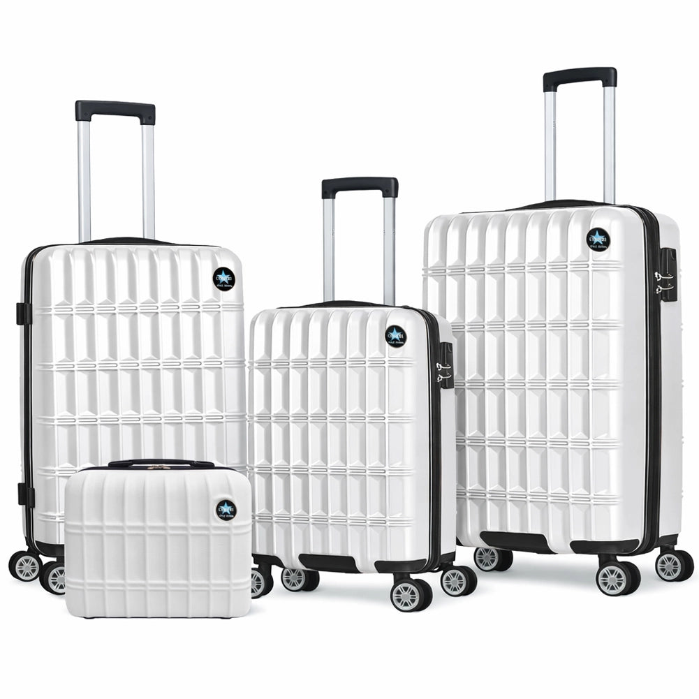 Set 3+1 Valigie e Beauty Case da Viaggio Bianco Rivestimento Rigido e Resistente