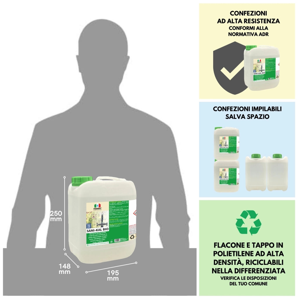 Detergente anticalcare delicato, pulizia efficace e brillantezza duratura Marbec SANI-KAL BIO - 5LTx4Pz