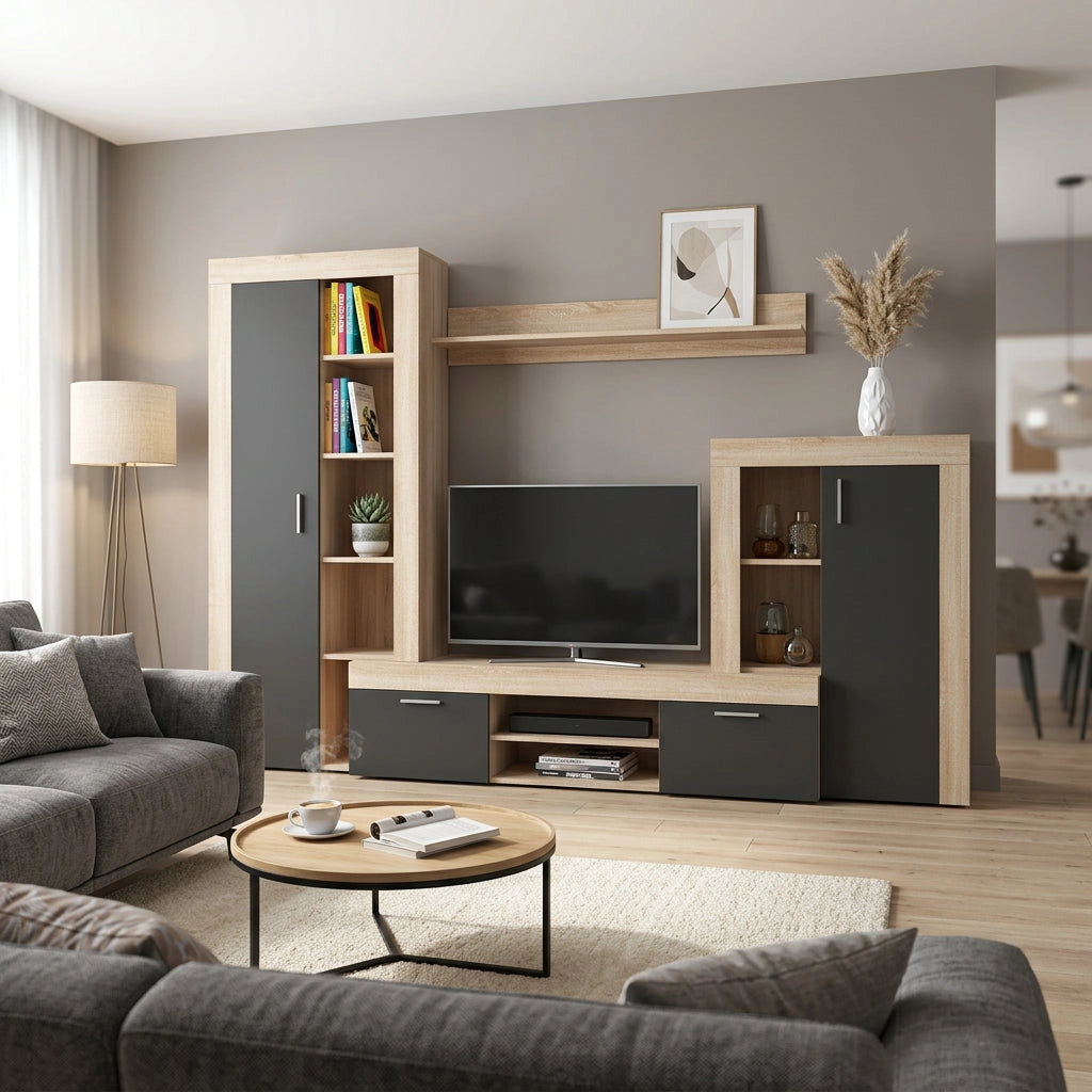 Parete Attrezzata per Soggiorno in Legno Composito cm 259x40x180 - ALTON
