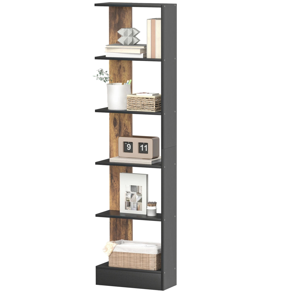 Libreria Moderna Salvaspazio 5 Ripiani in Legno ¨C zephmum ¨C Marrone e Nero 45x21x170 cm