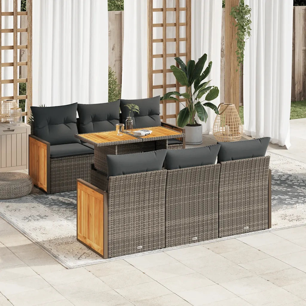 Set Divani da Giardino 7pz con Cuscini Grigio Polyrattan Acacia 3327672