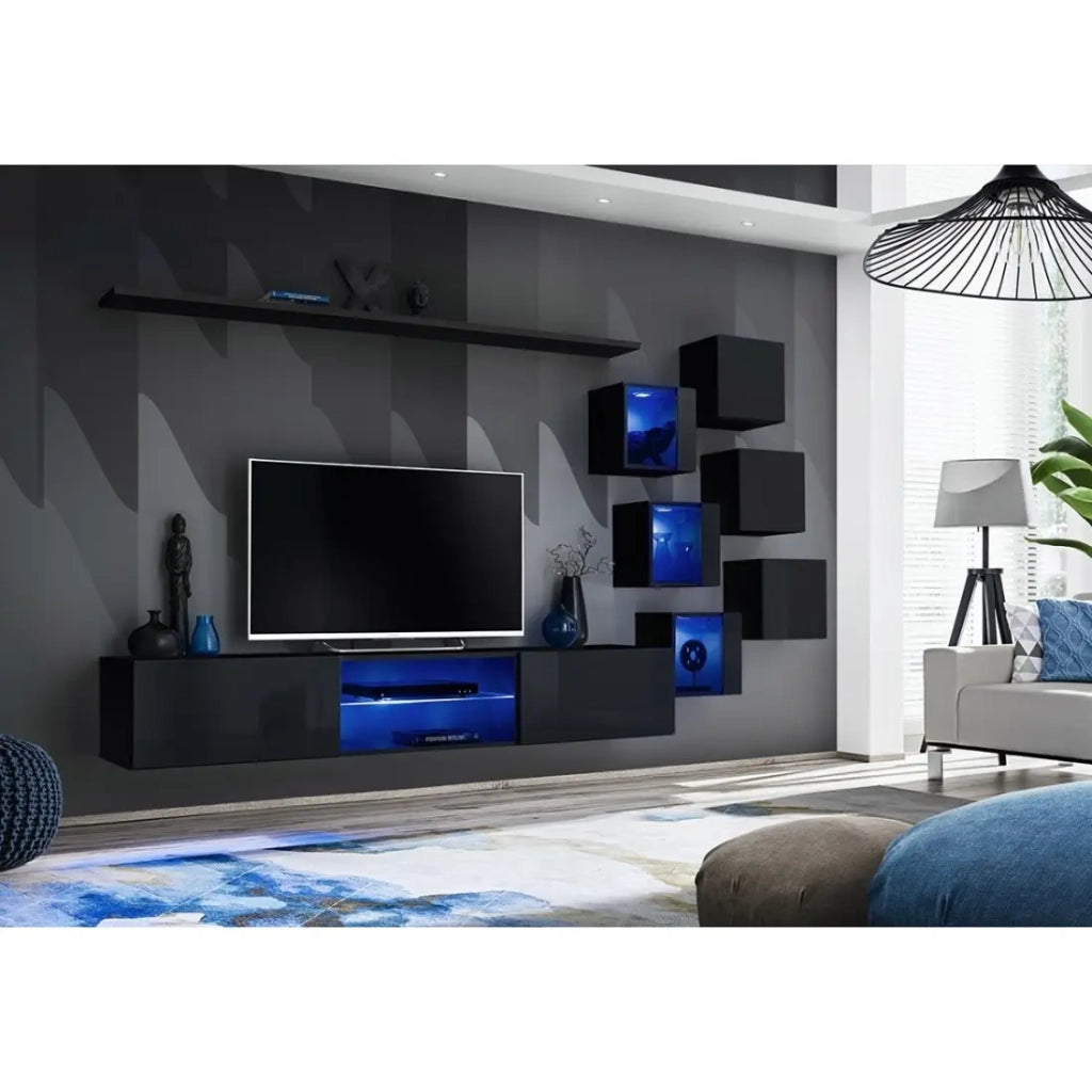 Set mobili da soggiorno SWITCH XXI – LED – Nero lucido – Composizione murale design