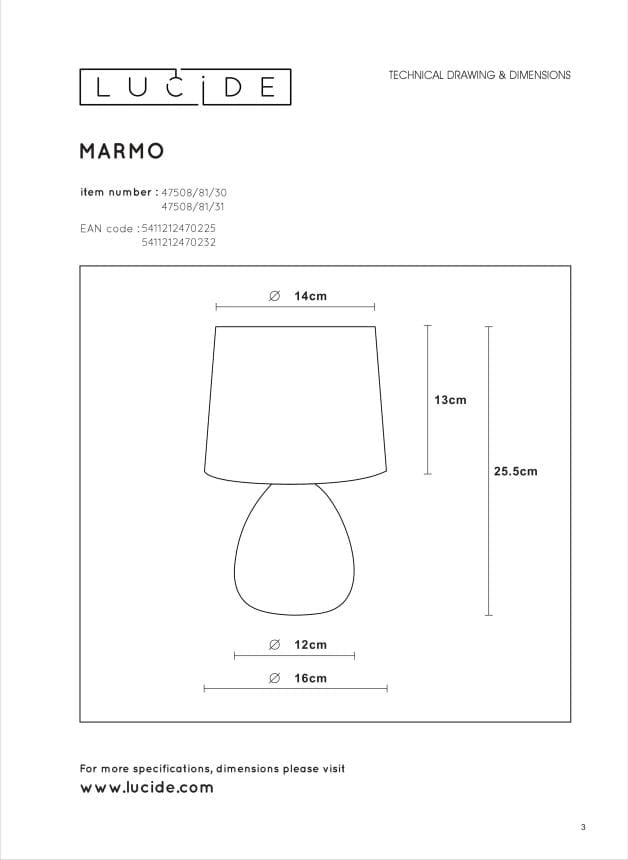 Lampada da tavolo Lucide Marmo bianca E14 40W 25,5cm