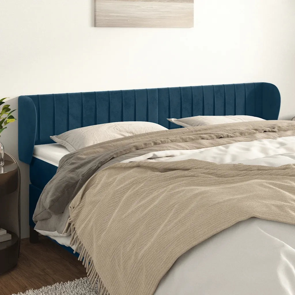 Testiera | Testata ad Orecchio Blu Scuro 183x23x78/88 cm in Velluto