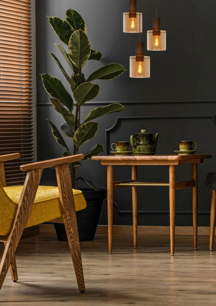 Lampadario Lucide Toledo 3 luci E27 40W bronzo vetro