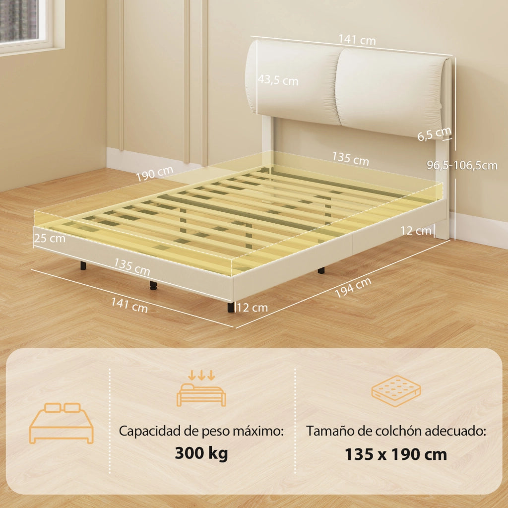 Letto matrimoniale imbottito con testiera ¨C Xylo ¨C Beige metallico 135x190 cm