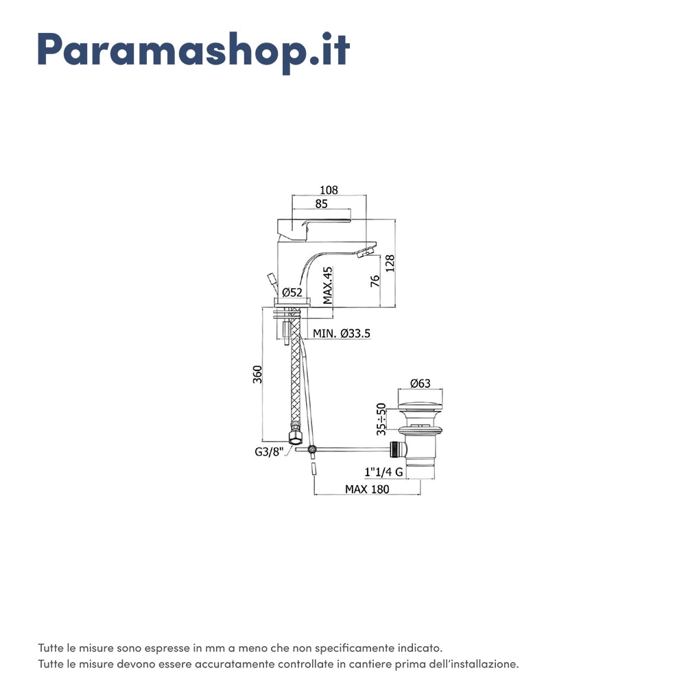 Paffoni miscelatore lavabo cromato con scarico mod. Blu
