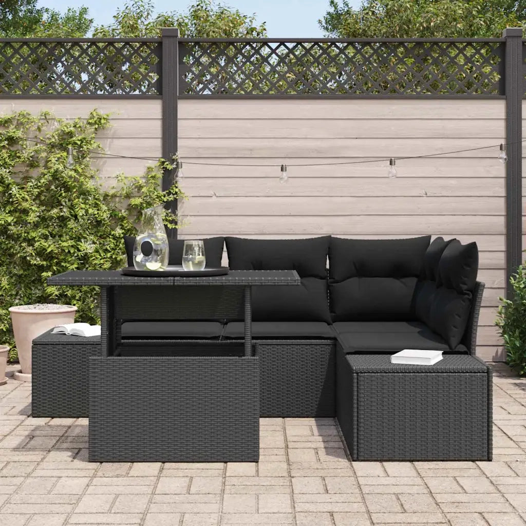 Set Divano da Giardino con cuscino 5 pcs Nero polyrattan 3349179